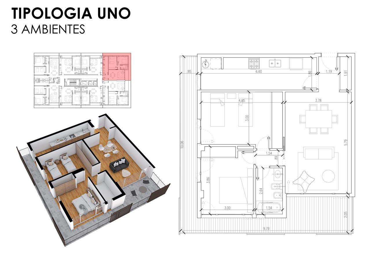 Tipología I Terrazas del Centro - Plano Tipología Uno